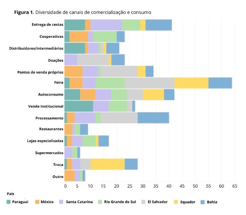 gráfico sobre a diversidade de canais de comercialização de alimentos agroecológicos