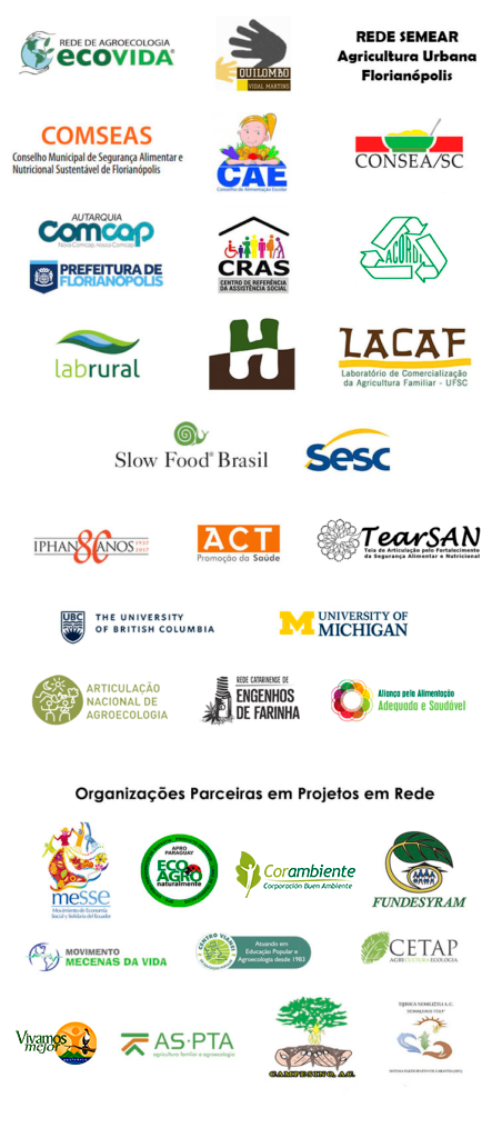 lista com as logos das organizações parceiras do Cepagro